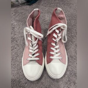 American Eagle pink and white high top sneakers with heart detail - size 11
